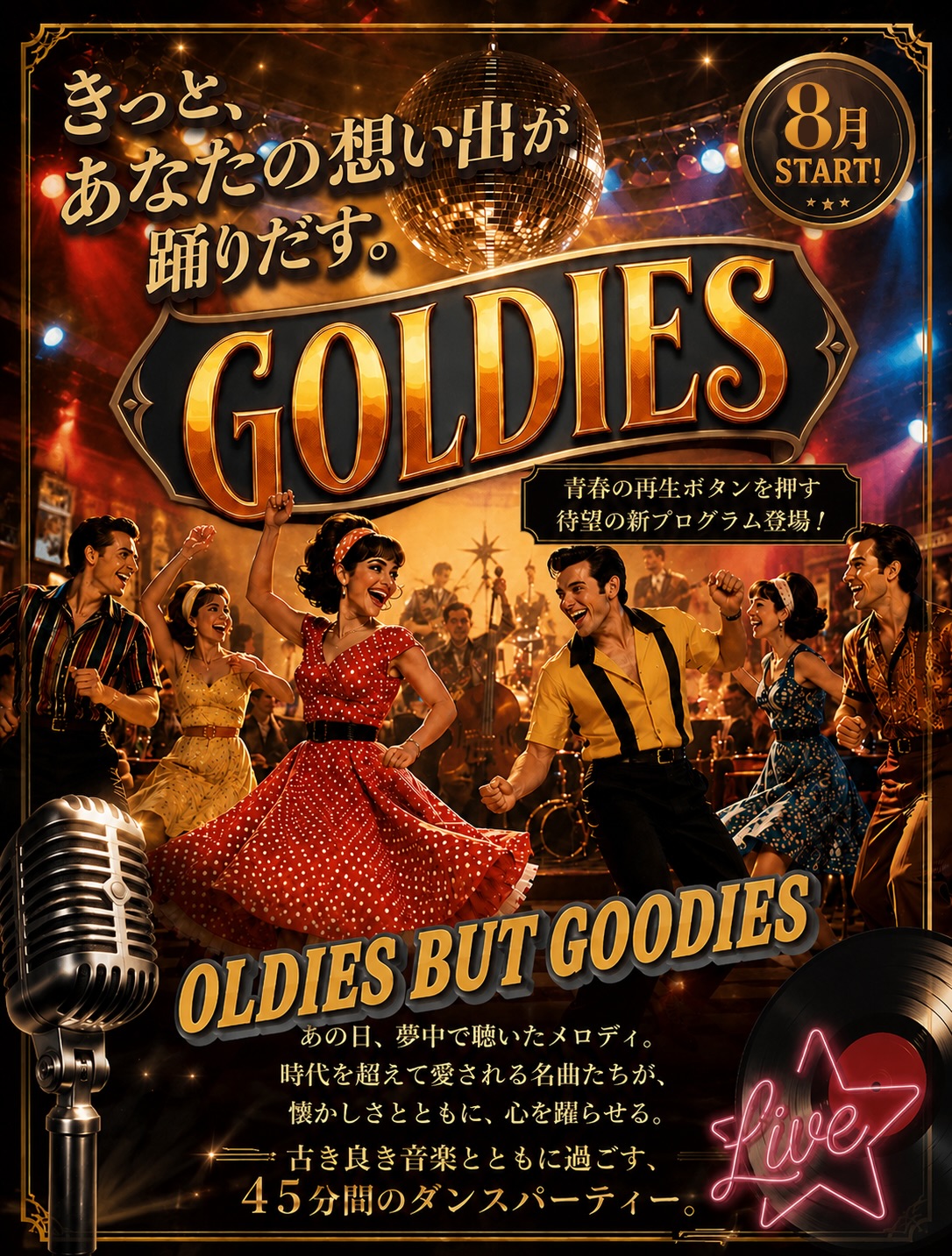 \ 8月START!! GOLDIES🪩✨ /

お待たせいたしました！
8月より新プログラム【 GOLDIES -ゴールディーズ- 】が
スタートします✨

GOLDIESとは...？
1950～