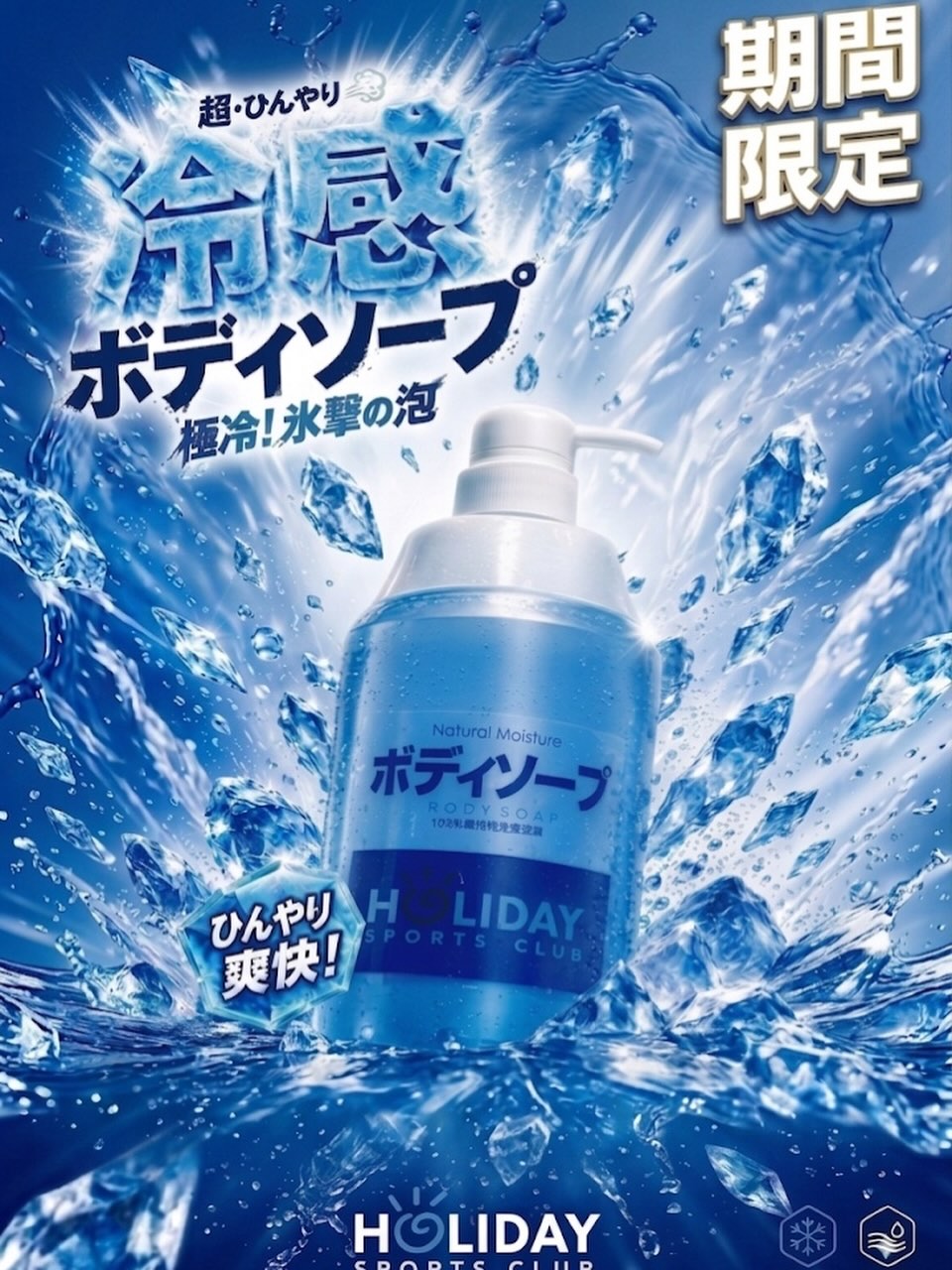 🧊運動後は、ひんやり爽快！🧊

トレーニング後の身体に、ひんやり爽快なリフレッシュを✨
男女お風呂エリアに「冷感ボディソープ」を期間限定で設置しております‼️
ジムでの運動後のクールダウンや、お風