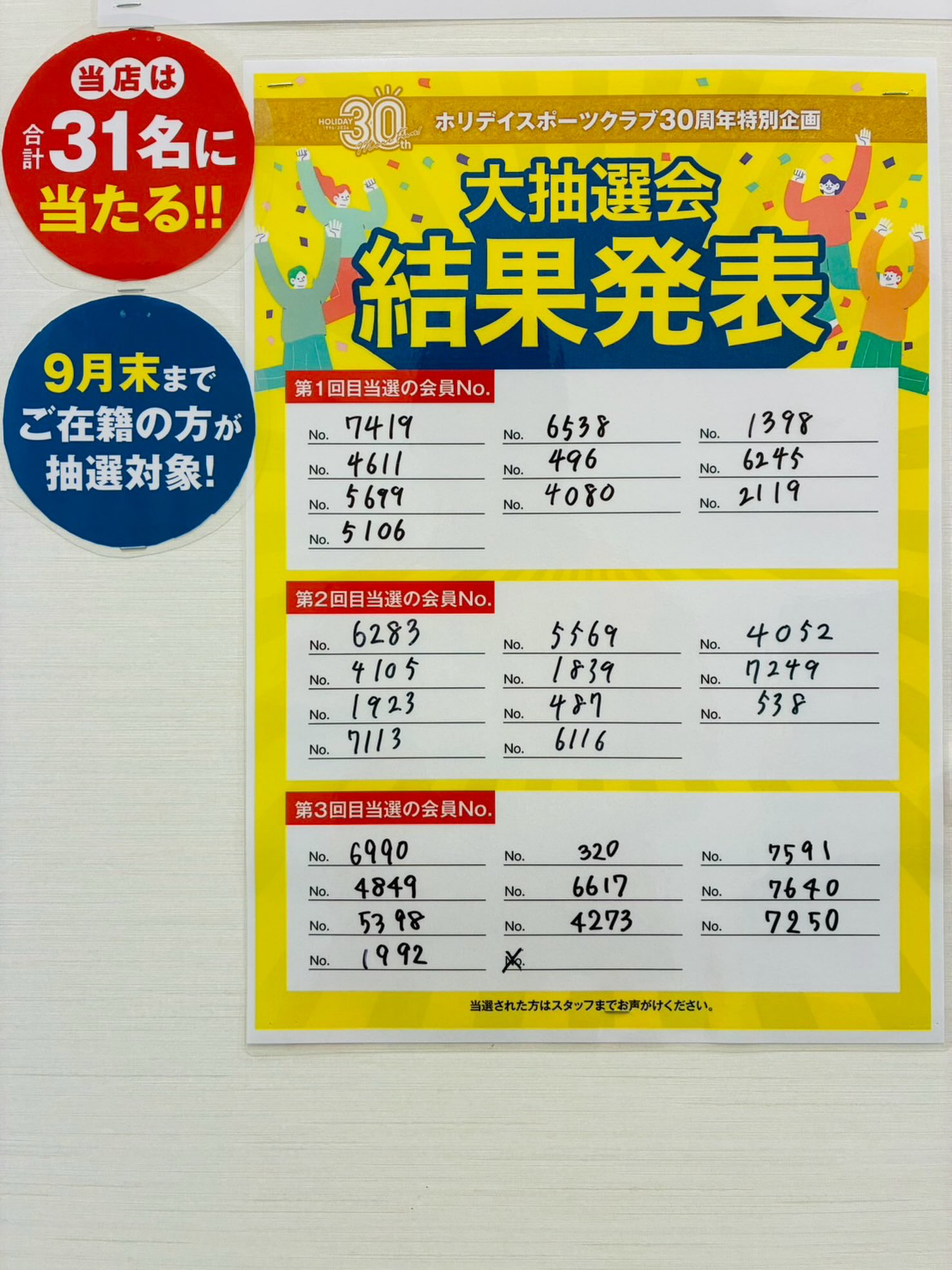 ⭐️大抽選会結果発表⭐️
鳥取店では31名の会員様が当選されました！
皆様是非、ご自身の会員番号がないか確認してみてください！

当選された方は3000円分のAmazonギフトがもらえます❣️

お渡