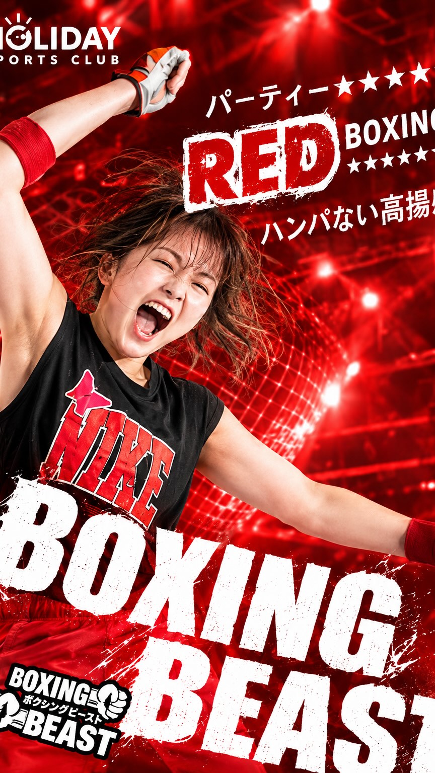 ボクシングビースト紹介🥊

ボクシングビーストパーティRED🪩✨

フルパワーでテンション”アゲ↑アゲ↑”ボクシングの世界へ没入！
最高の笑顔で！最高のテンションでぶち上がれ🔥

~開催枠~
月