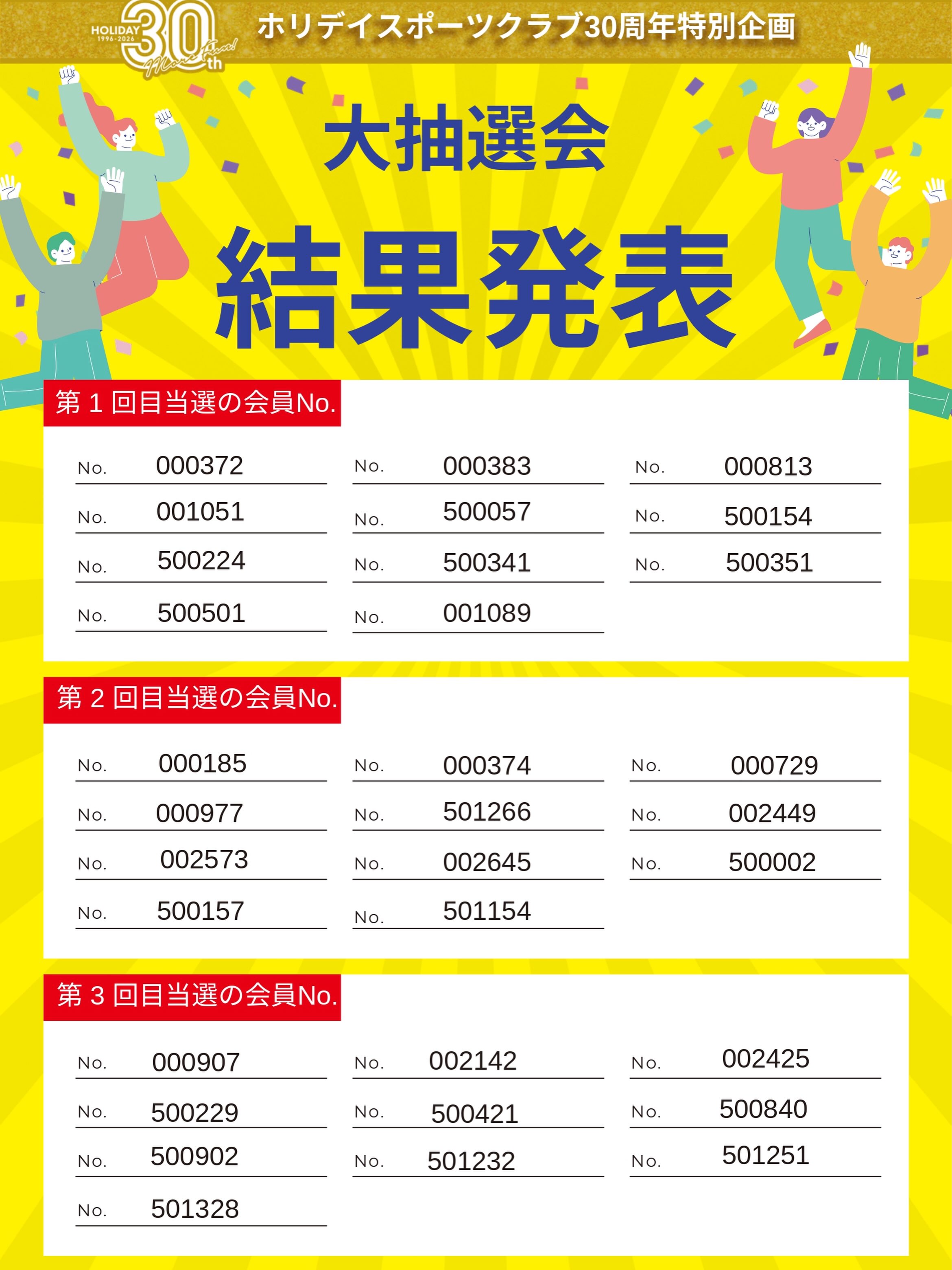 ☝️ホリデイスポーツクラブ大抽選会☝️

Amazonギフト券　結果発表！！！
3回の抽選会の結果はいかがでしたか？！

当選した方は9月以降にお渡しします！
おめでとうございます🎉

まだまだ暑い