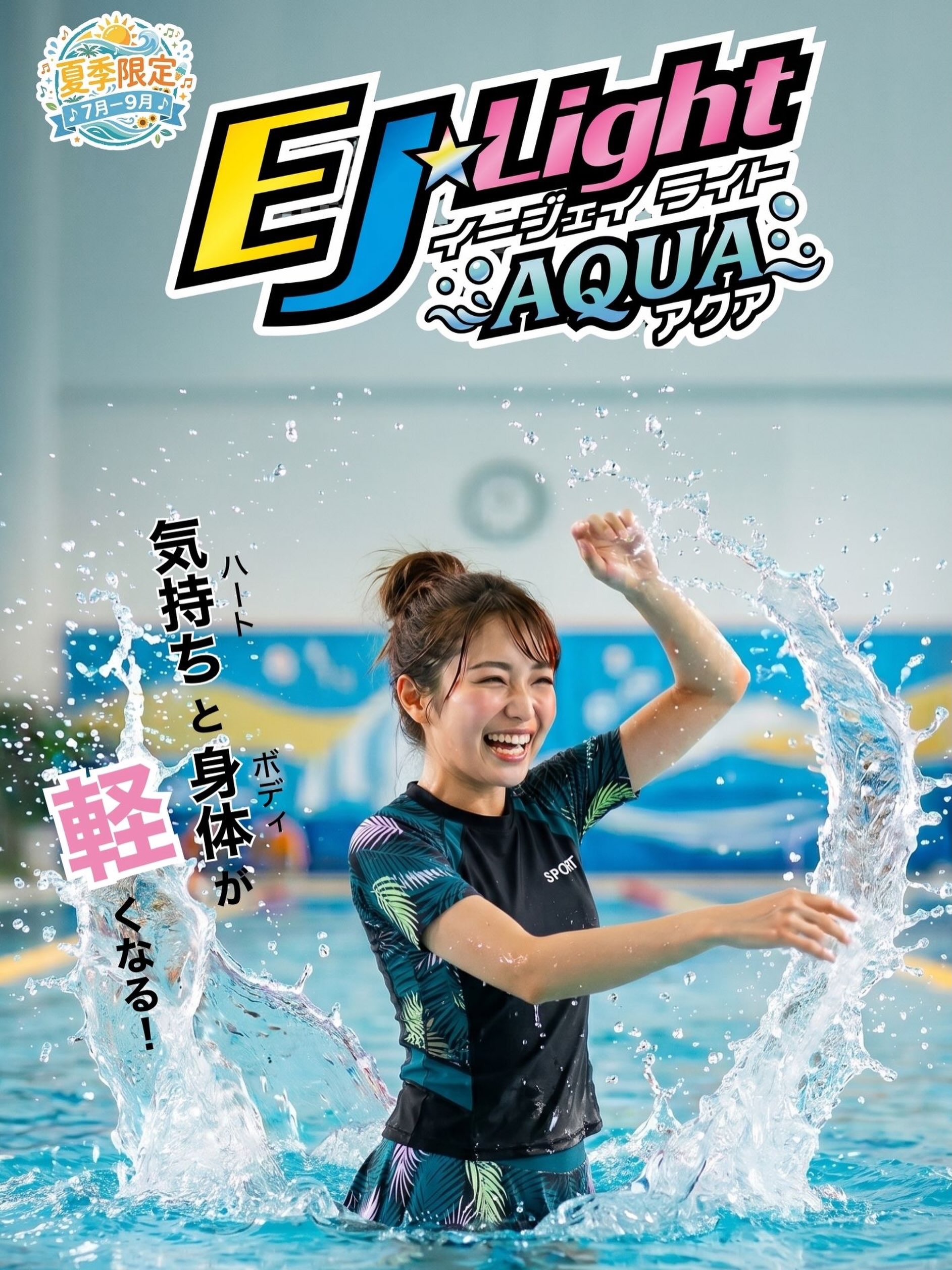 .
【夏限定EJ💫Lightアクア】

「ハートとボディが軽くなる」
邦楽に合わせて楽しく身体を動かす
「EJ☆Light」のプールバージョンが
9月までの期間限定プログラムとして
登場いたします�