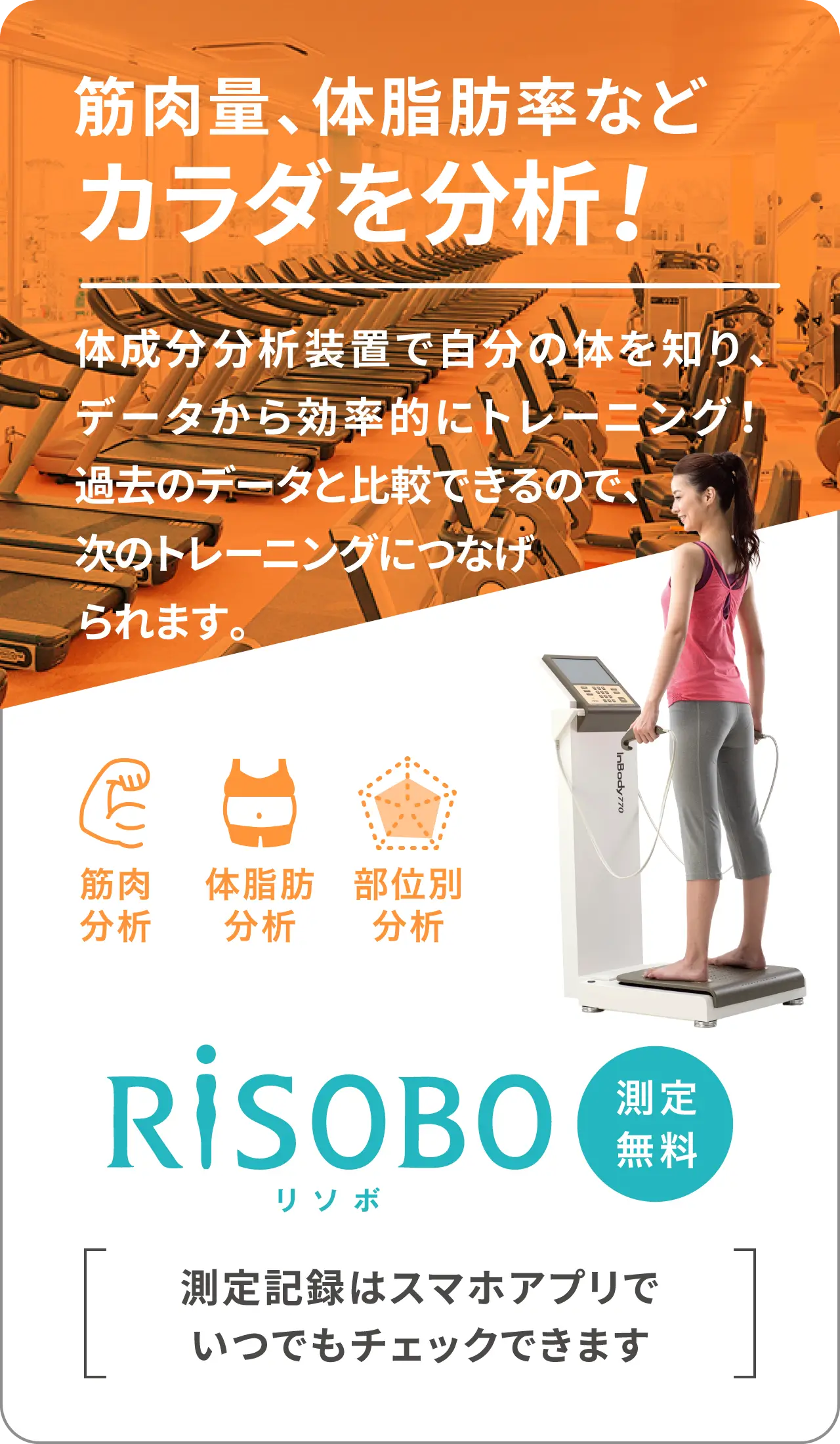 筋肉量、体脂肪率などカラダを分析！
